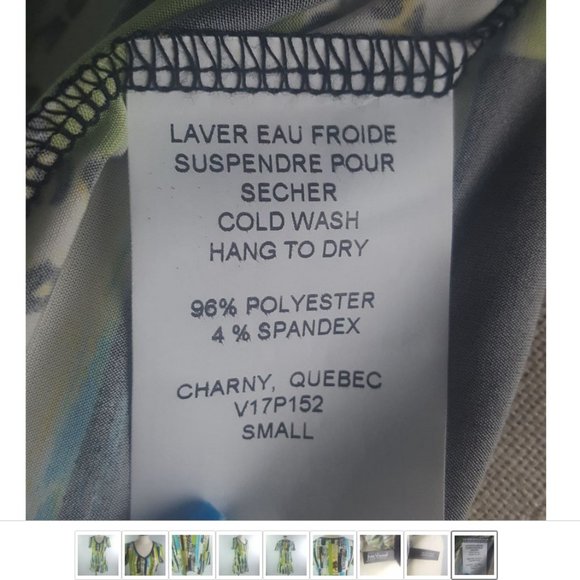 Jean Vincent Women sz S Tunic Shirt Flowy Green blue w/ graphics Made in Canada - Picture 9 of 9